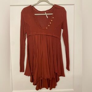 Free People Terracotta Long Sleeve Tunic with Button Detail